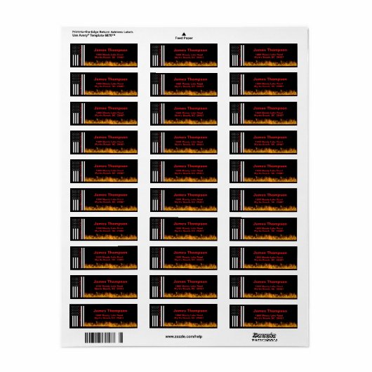 Firefighters Flames Flag Return Address Label (Full Sheet)