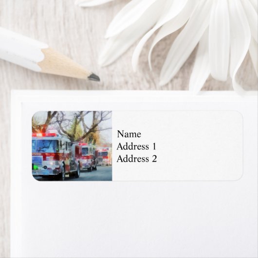 Firefighters - Line of Fire Engines in Parade Etiket (Insitu)