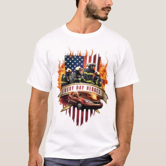 Firefighters Saving Car In Flames T-shirt (Voorkant)