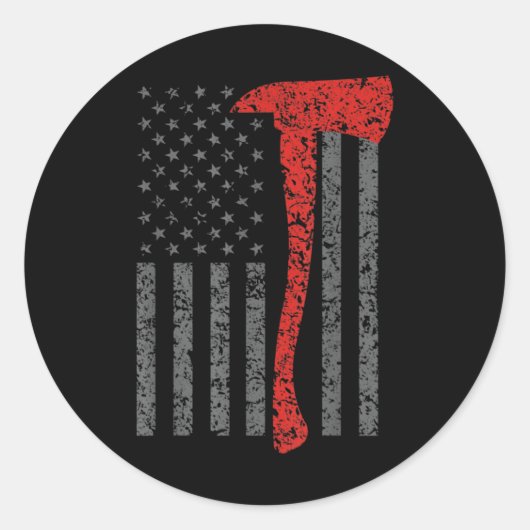 Firefighting, Firefighter Axe & Helmet, Fire Ronde Sticker (Voorkant)