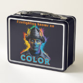 "Firefighting knows no color" (Achterkant)