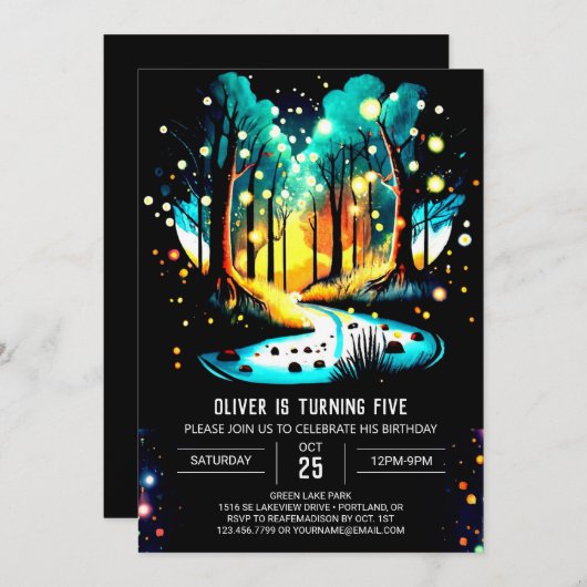 Fireflies Dance Enchanted Forest Verjaardag Kaart (Voorkant / Achterkant)