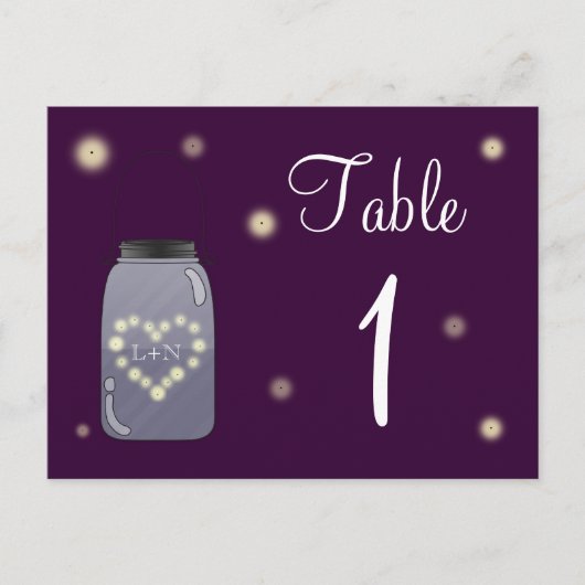Fireflies en Mason Jar Heart Love Tafelnummer (Voorkant)