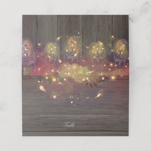 Fireflies en Mason Jar rustieke bruiloft Plaatskaartje (Buitenkant ongevouwen)