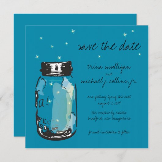 Fireflies en Mason Jar slaan Datum op Save The Date (Voorkant / Achterkant)