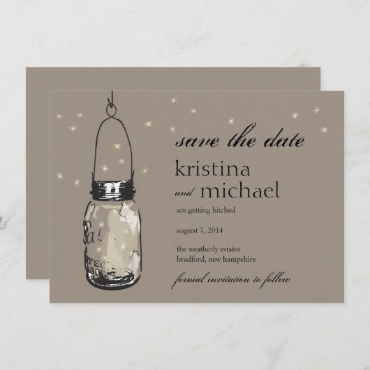 Fireflies en Mason Jar slaan Datum op Save The Date (Voorkant / Achterkant)