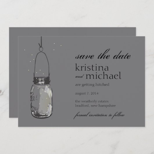 Fireflies en Mason Jar slaan Datum op Save The Date (Voorkant / Achterkant)