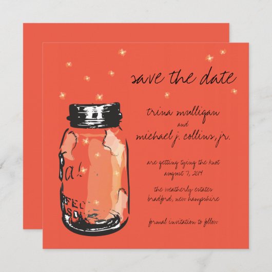 Fireflies en Mason Jar slaan Datum op Save The Date (Voorkant / Achterkant)