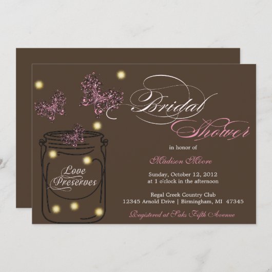 Fireflies en Mason Jar Vrijgezellenfeest - Bruin Kaart (Voorkant / Achterkant)