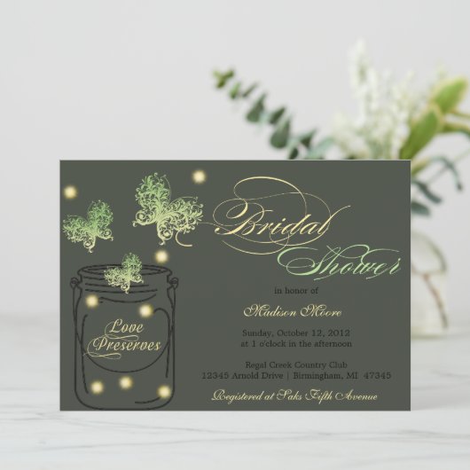 Fireflies en Mason Jar Vrijgezellenfeest - Green Kaart (Staand voorkant)
