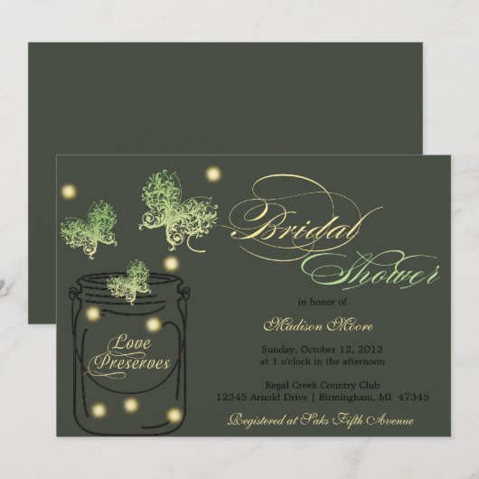 Fireflies en Mason Jar Vrijgezellenfeest - Green Kaart (Voorkant / Achterkant)