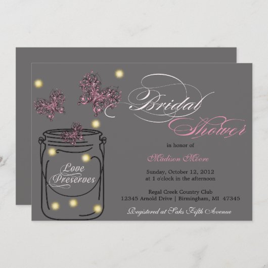 Fireflies en Mason Jar Vrijgezellenfeest - Grijs Kaart (Voorkant / Achterkant)