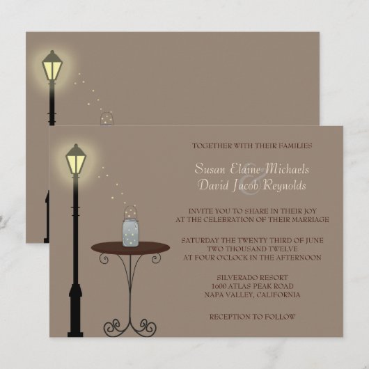 Fireflies en Mason Jar Wedding Invitation Kaart (Voorkant / Achterkant)