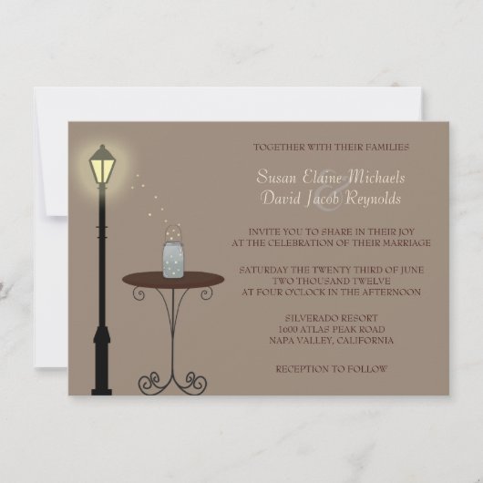 Fireflies en Mason Jar Wedding Invitation Kaart (Voorkant)