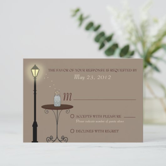 Fireflies en Mason Jar Wedding RSVP (Staand voorkant)