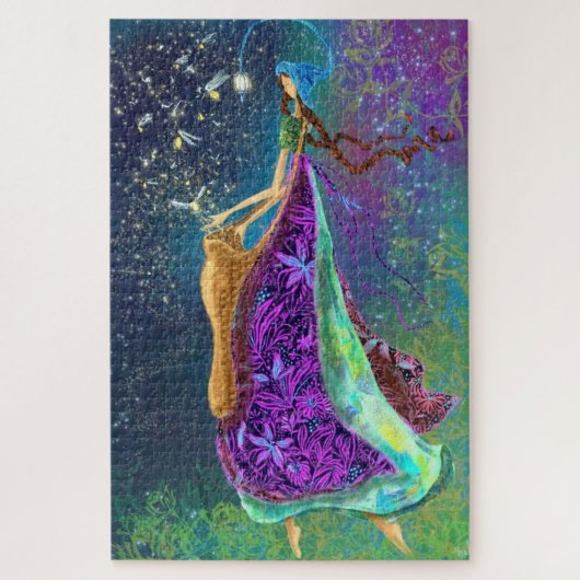 Fireflies Girl  Tekening Fantasy Fairytale Legpuzzel (Verticaal)