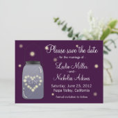 Fireflies in Mason Jar Heart Love Save the Date (Staand voorkant)