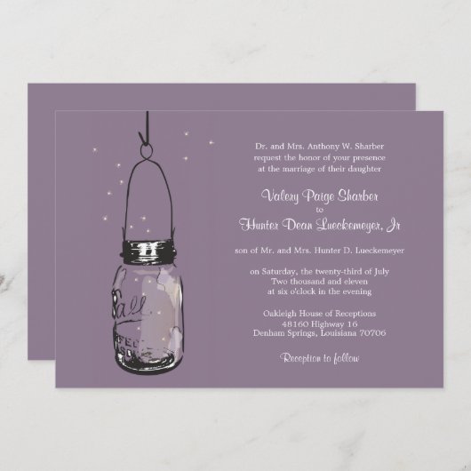 Fireflies & Mason Jar bruiloft uitnodigingen (Voorkant / Achterkant)