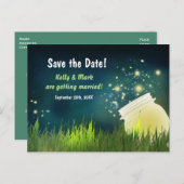 Fireflies & Mason Jar Night Save the Date Briefkaa Aankondigingskaart (Voorkant / Achterkant)