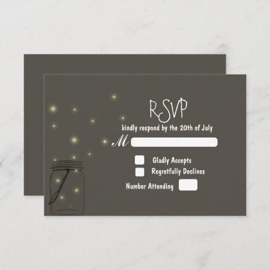 Fireflies Mason Jar Rustic Wedding RSVP-uitnodigin RSVP Kaartje (Voorkant / Achterkant)