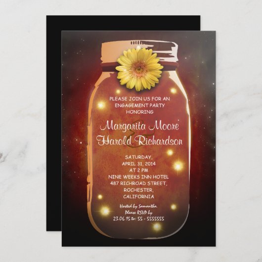 Fireflies & Mason Jar Whimsical Engagement Party Kaart (Voorkant / Achterkant)