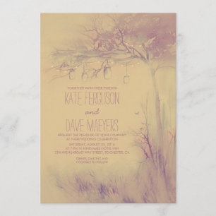 Fireflies Mason Jars Rustic Tree Wedding Invites Kaart