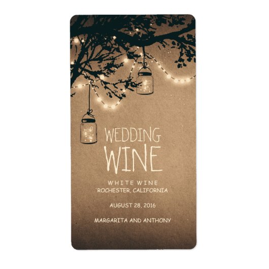 Fireflies Mason Jars Rustic Wine Etiket (Voorkant)