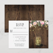 Fireflies Mason Jars String Lights Roze Goud RSVP Kaartje (Voorkant / Achterkant)