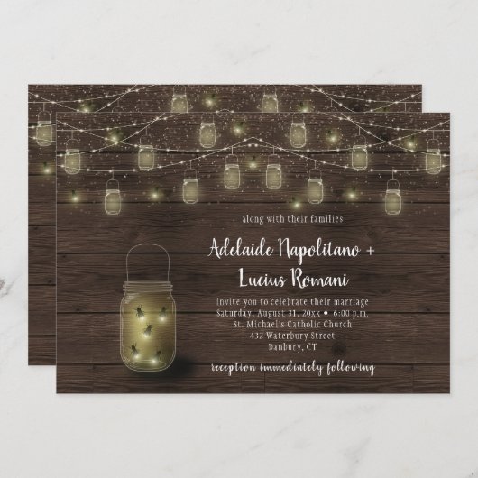 Fireflies Mason Jars String Lights Wedding Kaart (Voorkant / Achterkant)