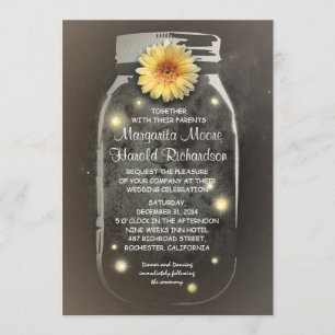 Fireflies & Rustic Mason Jar Whimsical Wedding Kaart