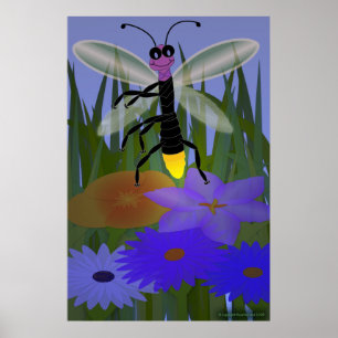 Firefly Dancing on Flowers Poster