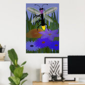Firefly Dancing on Flowers Poster (Thuiskantoor)