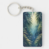 Firefly-dotted palm leaves, moonlight, watercolor sleutelhanger (Voorkant)