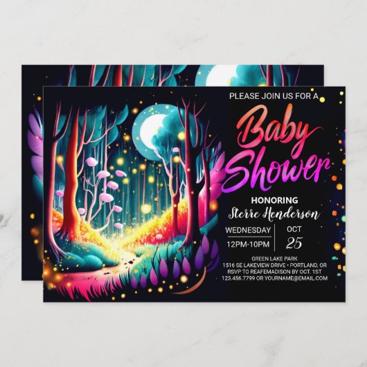 Firefly Dreamy Forest Baby shower Kaart (Voorkant / Achterkant)