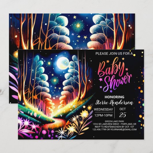 Firefly Enchantment Woodland Baby shower Kaart (Voorkant / Achterkant)