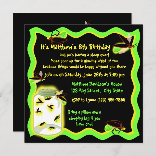 Firefly Frolic Verjaardag Kaart (Voorkant / Achterkant)