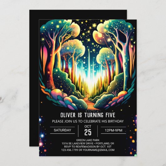 Firefly gloeit bos verjaardag kaart (Voorkant / Achterkant)