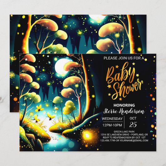 Firefly Glow Woodland Night Baby shower Kaart (Voorkant / Achterkant)