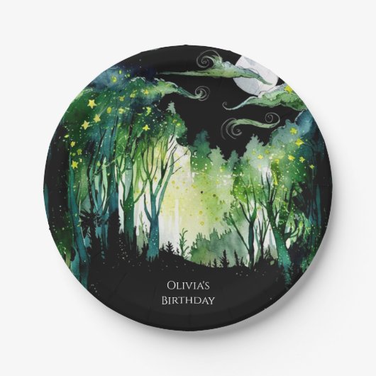 Firefly Glow Woodland Verjaardag Papieren Bordje (Voorkant)