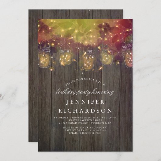 Firefly Lights en Mason Jar Rustieke verjaardagsfe Kaart (Voorkant / Achterkant)