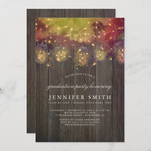 Firefly Lights en Mason Jars Afstudeerfeest Kaart (Voorkant / Achterkant)