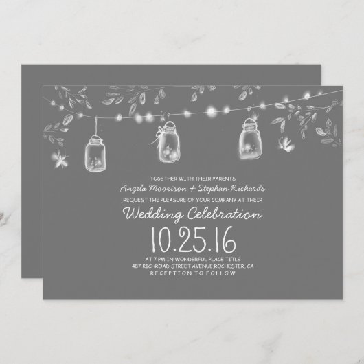 Firefly Lights Mason Jars rustieke bruiloft Kaart (Voorkant / Achterkant)