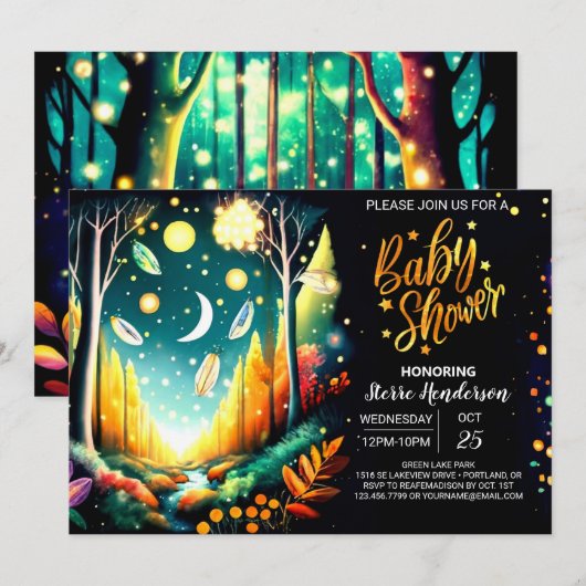 Firefly Magic Forest Baby shower Kaart (Voorkant / Achterkant)