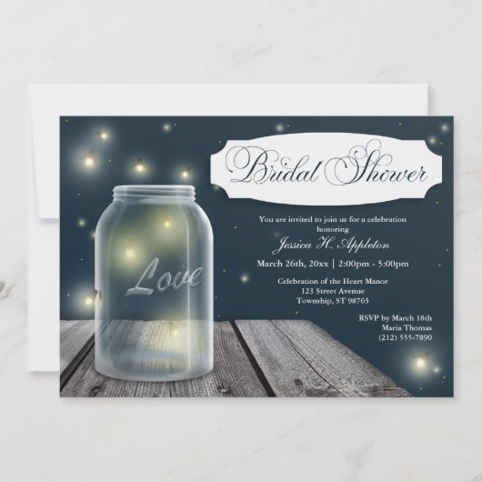 Firefly Mason Jar Bridal Shower Uitnodigingen (Voorkant)