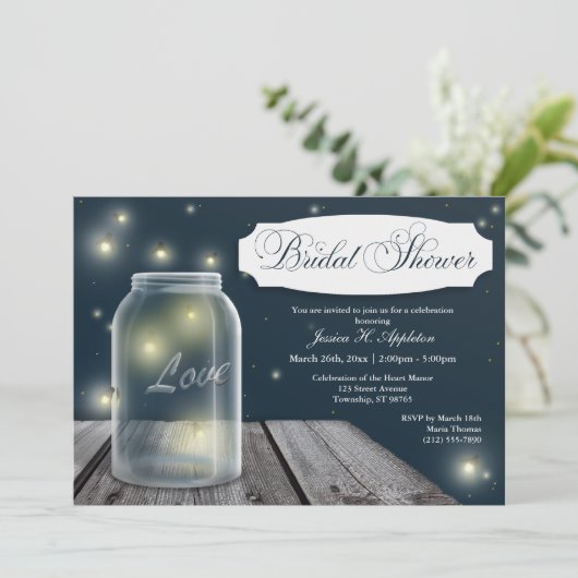 Firefly Mason Jar Bridal Shower Uitnodigingen (Staand voorkant)