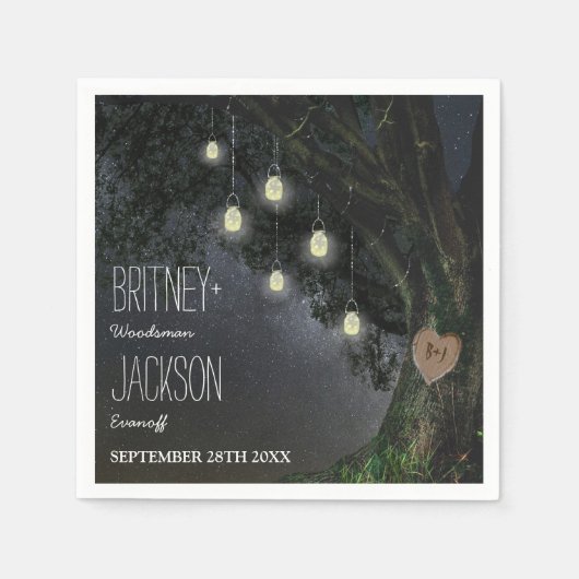 Firefly Mason Jar Oak Boom Bruiloft Servetten (Voorkant)