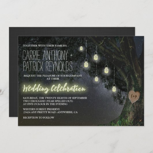 Firefly Mason Jar Oak Boom Bruiloft Uitnodigingen (Voorkant / Achterkant)