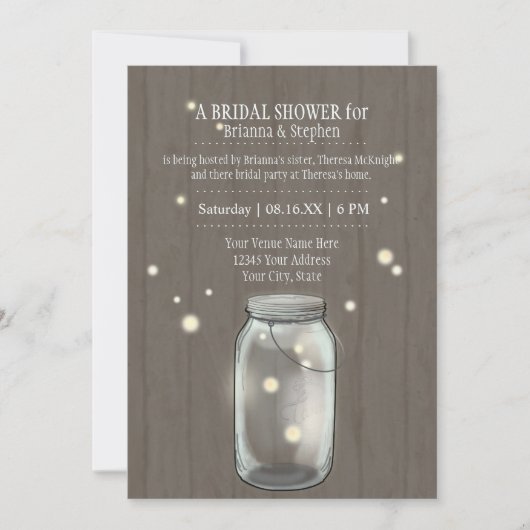 Firefly Mason Jar Rustic Country Couples Shower Kaart (Voorkant)