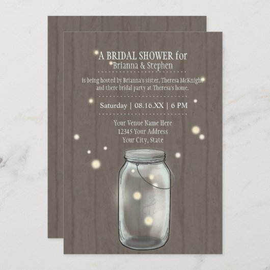 Firefly Mason Jar Rustic Country Couples Shower Kaart (Voorkant / Achterkant)