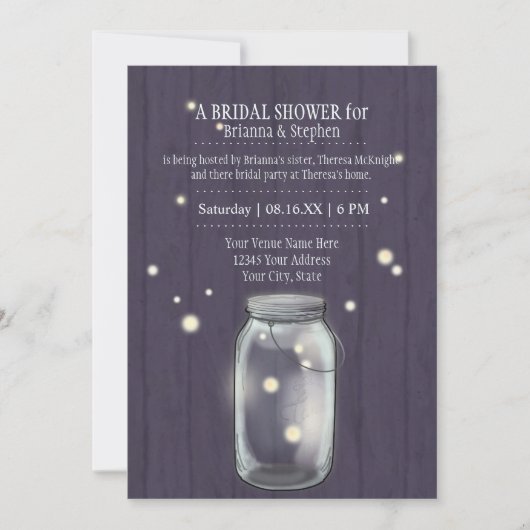 Firefly Mason Jar Rustic Country Couples Shower Kaart (Voorkant)